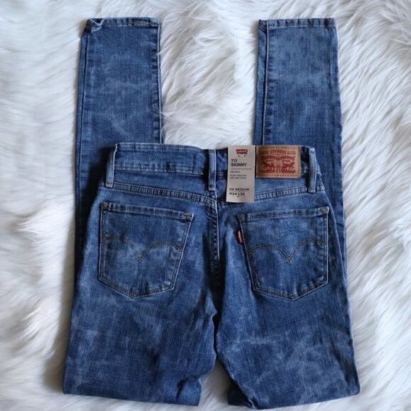 NEW Levi's 711 Mid Rise Tie Dye Print Blue Wash Skinny Jeans Size 24 - Picture 5 of 7
